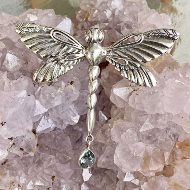 PD 14827 BT-(HANDMADE 925 BALI SILVER DRAGONFLY PENDANT WITH BLUE TOPAZ)
